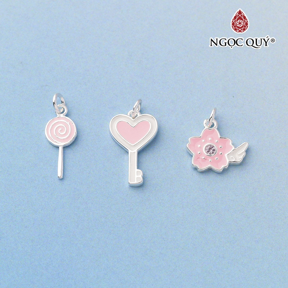 Charm bạc treo hình chìa khóa trái tim - Ngọc Quý Gemstones