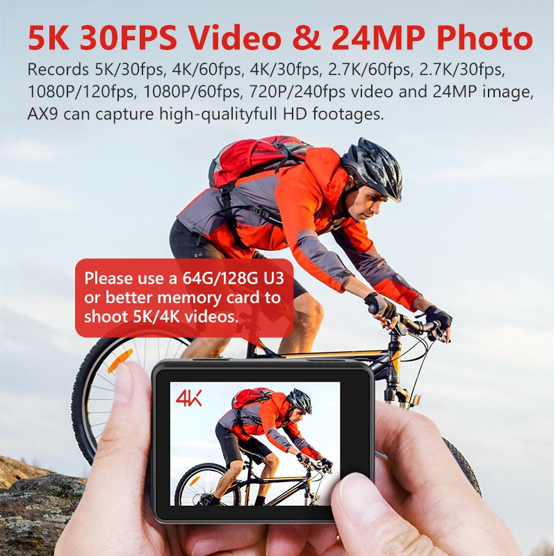 AXNEN AX9 5K Action Camera with Wireless Microphone, 4K 60fps EIS Video Sports Cameras, Touch Screen, 24MP WiFi Cam with Remote