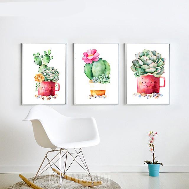 Bộ 3 tranh canvas treo tường Hoa Xương Rồng