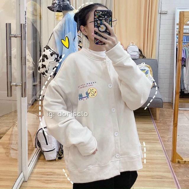 Áo Khoác Unisex Cardigan Hình Mặt Cười Thun Nỉ Ngoại Freesize 65kg AK97