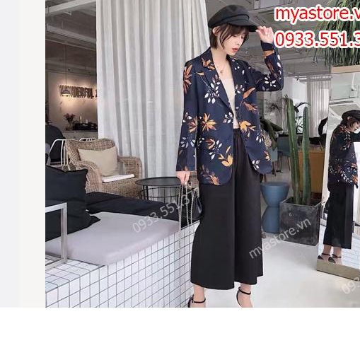 Áo khoác vest hoa nền đen phong cách Hàn Quốc