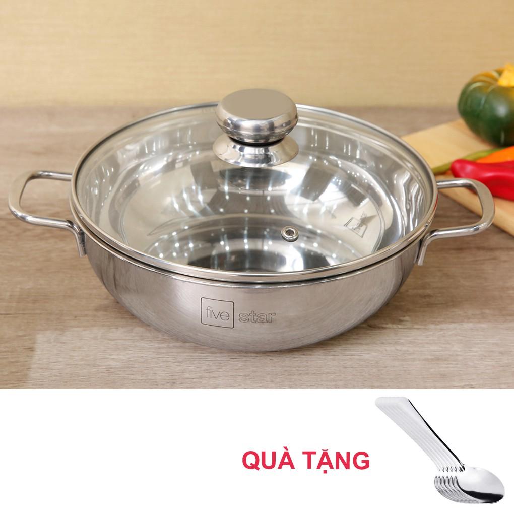 Nồi lẩu um xào 3 đáy inox 430 Fivestar bếp từ nắp kính tặng 5 muỗng ăn inox ( 24cm / 26cm / 28cm )