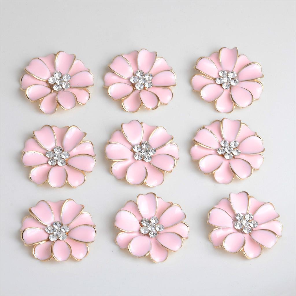 20 Pieces Metal Pink and Black Enamel Rhinestone Crystal Flower DIY Embellishment Flatback Buttons 32mm for Wedding Card Phone Case Decorative Hair Bow Craft Making