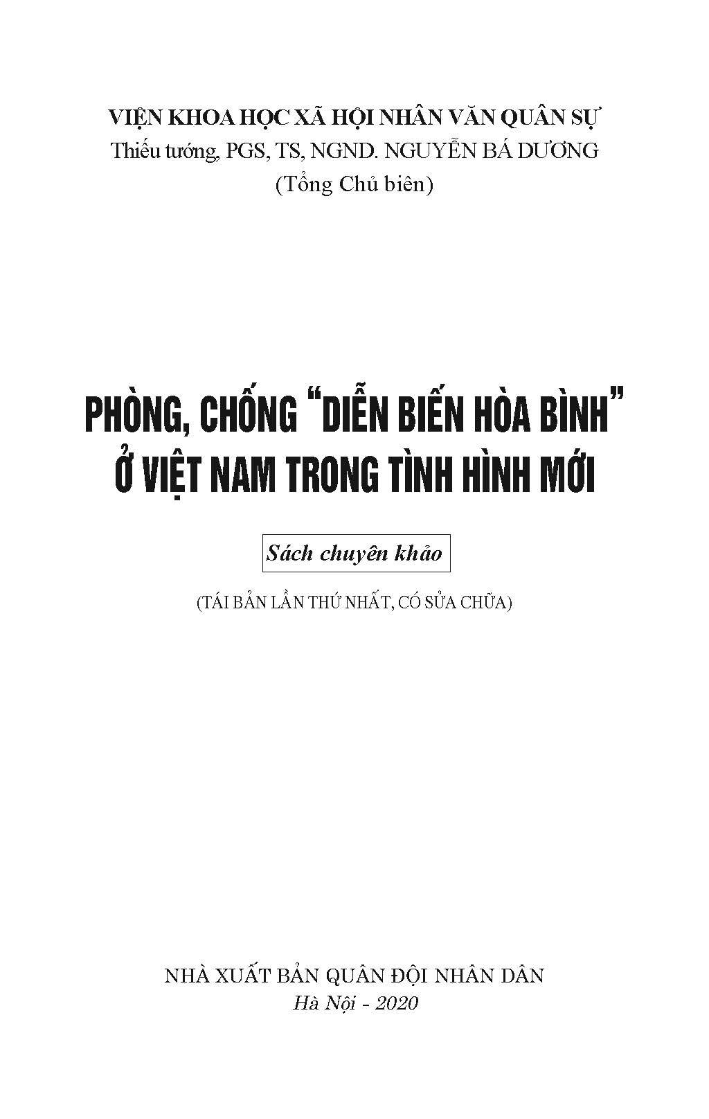 Phòng, Chống &quot;Diễn Biến Hòa Bình&quot; Ở Việt Nam Trong Tình Hình Mới