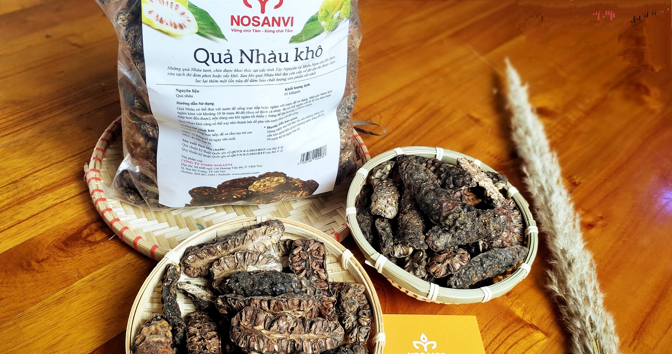 Trái Nhàu Khô (Noni Dry) NOSANVI túi 1kg Đã được Kiểm nghiệm và công bố đủ điều kiện an toàn vệ sinh thực phẩm