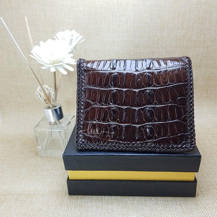 Ví Nam Da Cá Sấu LuxLeather LM1101 Đan viền thủ công - Một mặt - Kiểu Đứng- Da đuôi
