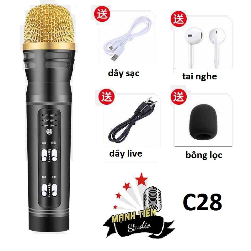 Mic C28 live stream fb,bigo, tiktok, thu âm đa năng gỉa giọng, auto tune, lọc âm siêu hay giá rẻ