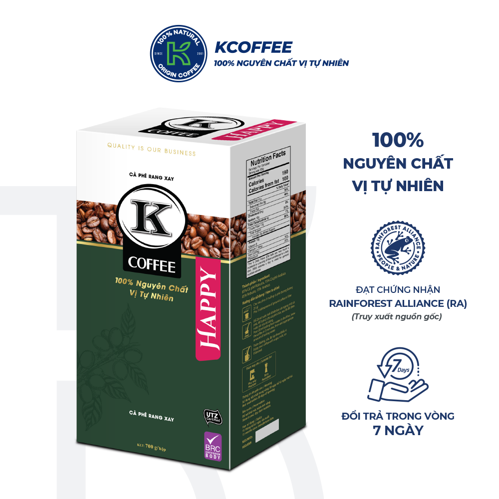 Cà Phê Rang Xay Xuất Khẩu K Happy Thương Hiệu K Coffee (700G/Hộp)