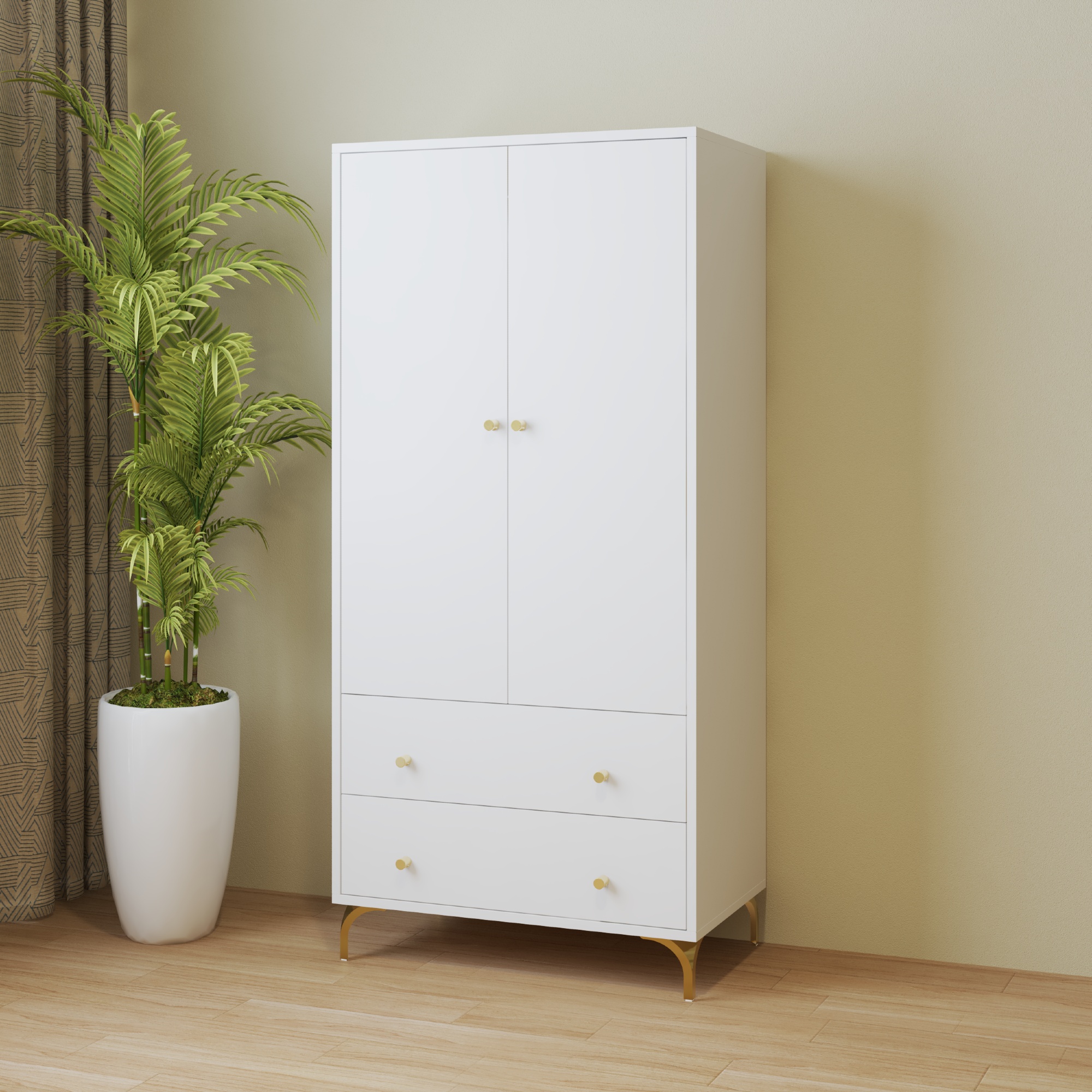 HAPPY FURNITURE , Tủ lưu trữ 2 cửa mở 2 ngăn kéo - HAPPI, TCM_229 , 70cm x 40cm x 150cm DxRxC