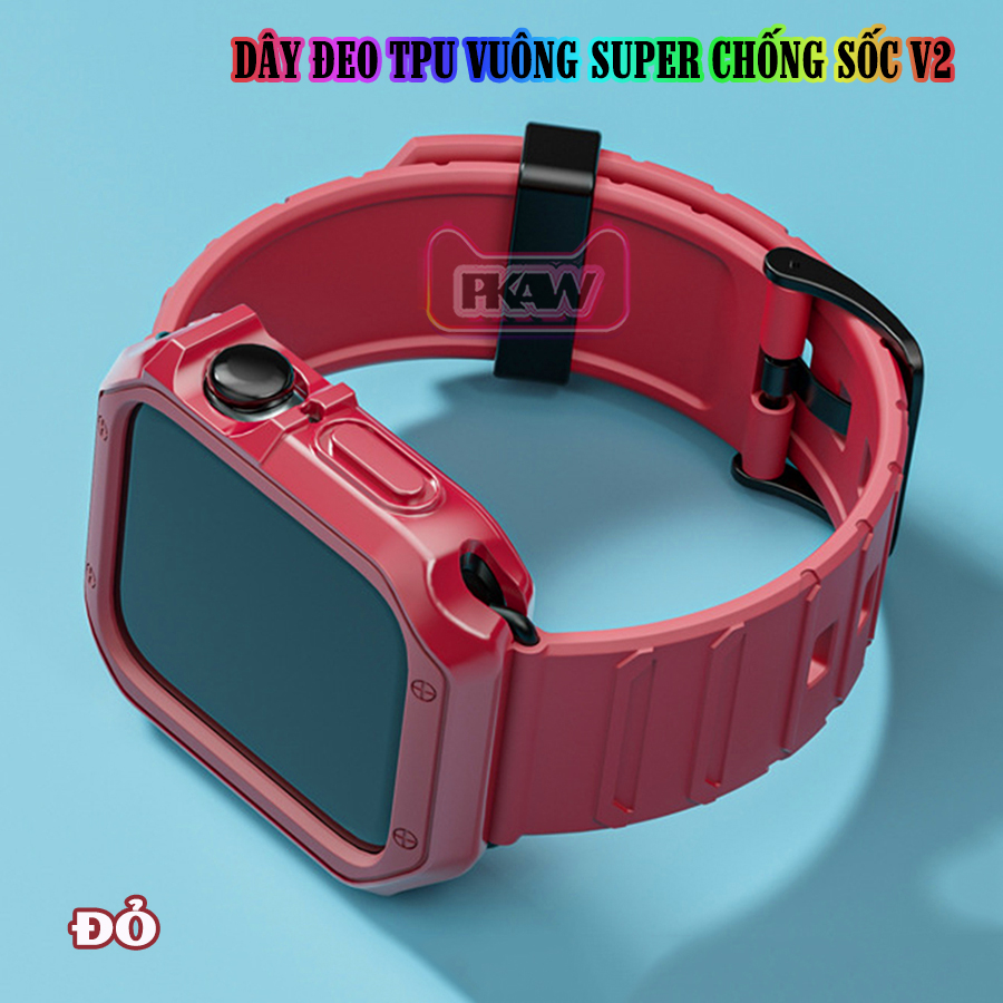 Dây Đeo khung ốp rời dành cho Apple Watch 7/6/5/4/3/2/1 size 38/40/41/42/44/45mm TPU vuông SUPER chống sốc V2 - nhiều màu (tặng cường lực dẻo theo size)