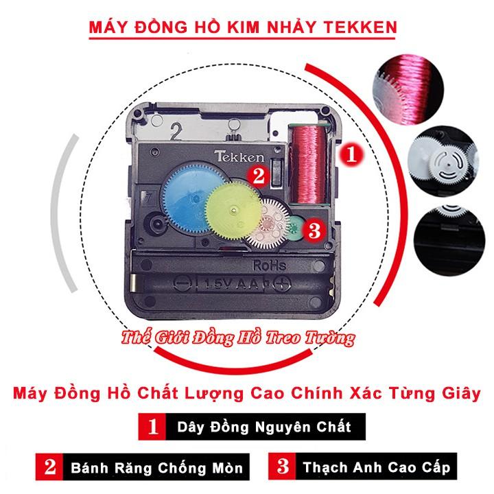 Máy Đồng Hồ Treo Tường Cao Cấp TEKKEN T5 Kim Nhảy - Bộ Kim DẠ QUANG Vàng đồng hoặc Đen - Pin Tiểu AA - Bảo Hành 1 Năm