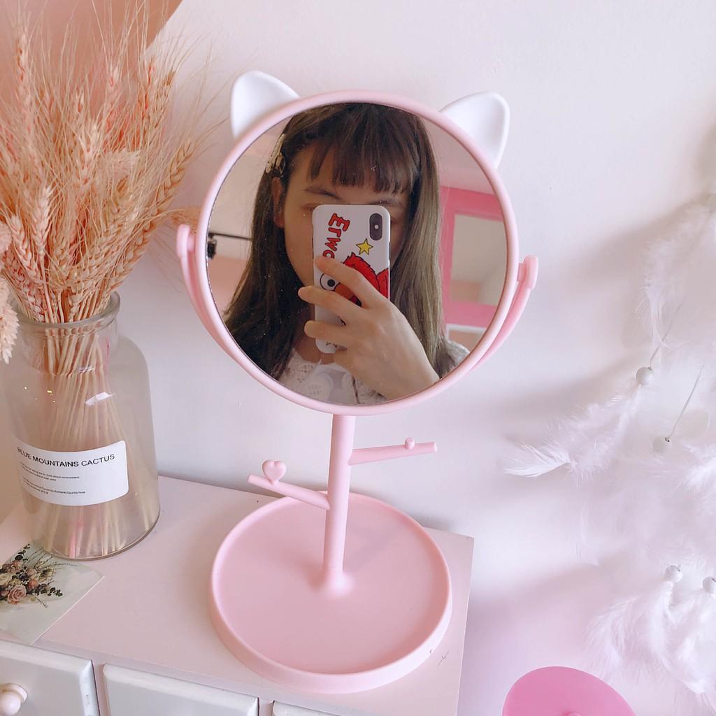 Gương để bàn trang điểm tai mèo nhỏ URI DECOR gương tai gấu nhựa