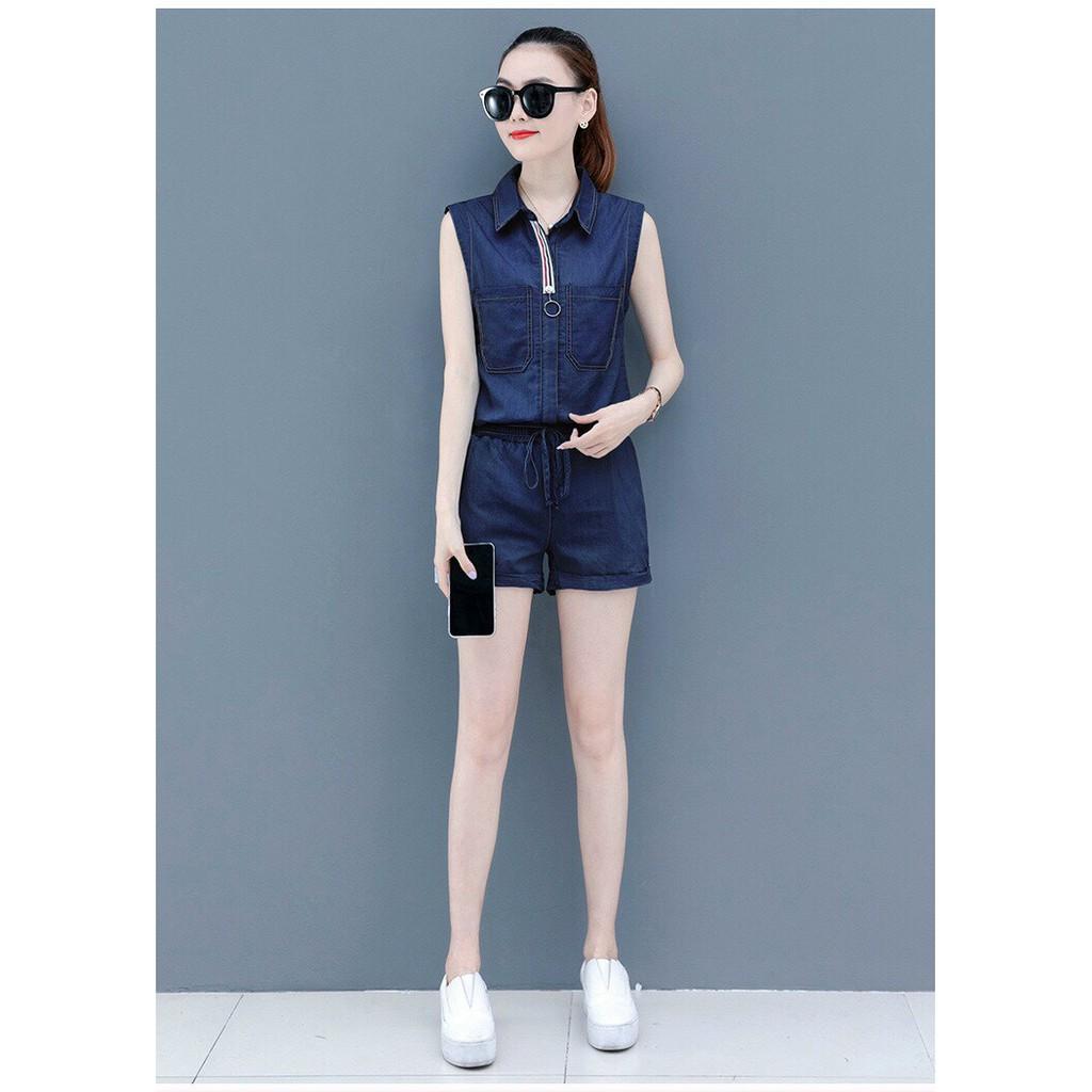 Set Bộ Denim Quần Short Áo Sát Nách, Set Bộ Jean Denim Cá Tính Dạo Phố, Đi