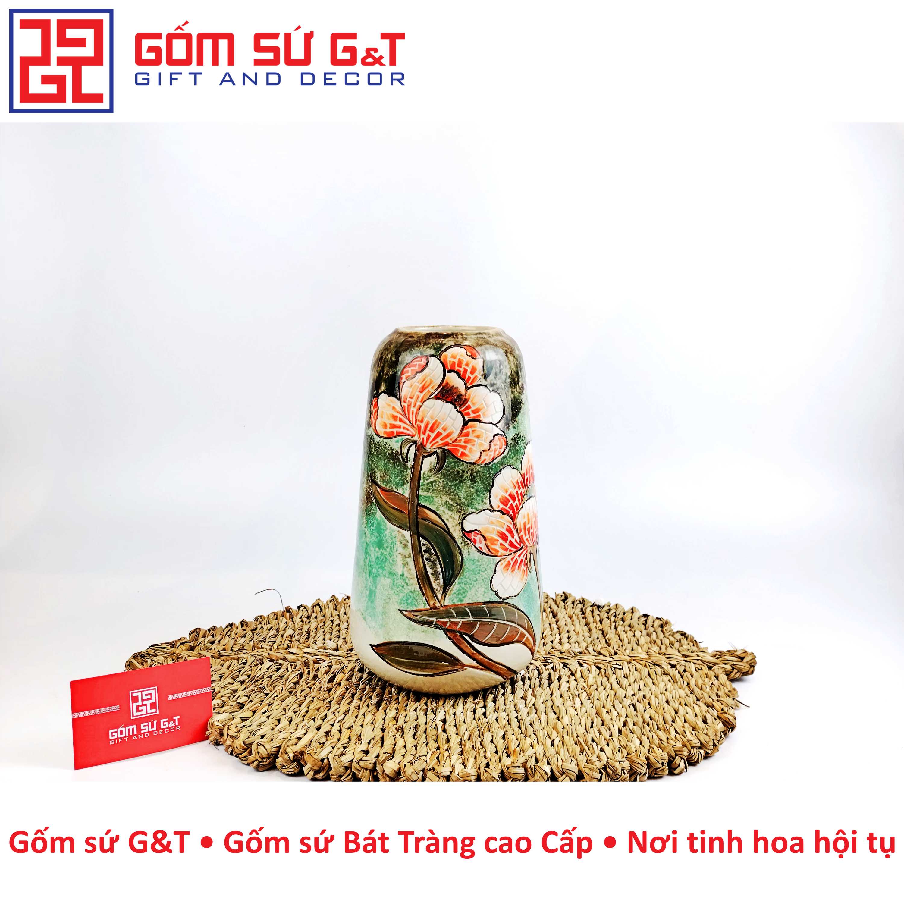 Lọ hoa dáng đu đủ tam sen Gốm Sứ G&amp;T