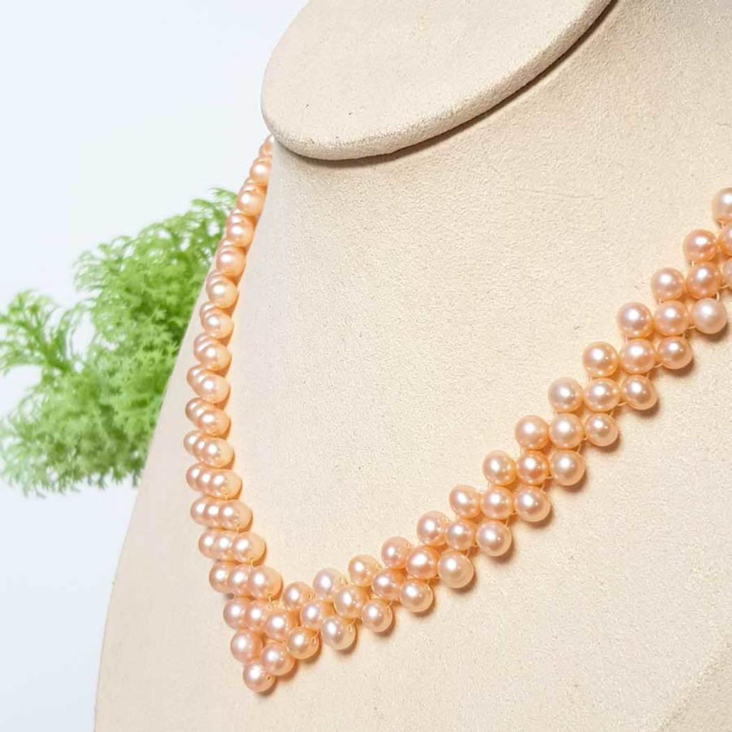 Vòng Cổ Ngọc Trai Nước Ngọt Thiên Nhiên Cao Cấp - Chuỗi Kết Hạt Tròn - Trang Sức Cô Tấm - Quà Tặng Bạn Gái - OTIS PEARL - Cam - CTJ0410 + Tặng Kèm Bông Tai Nụ Bạc