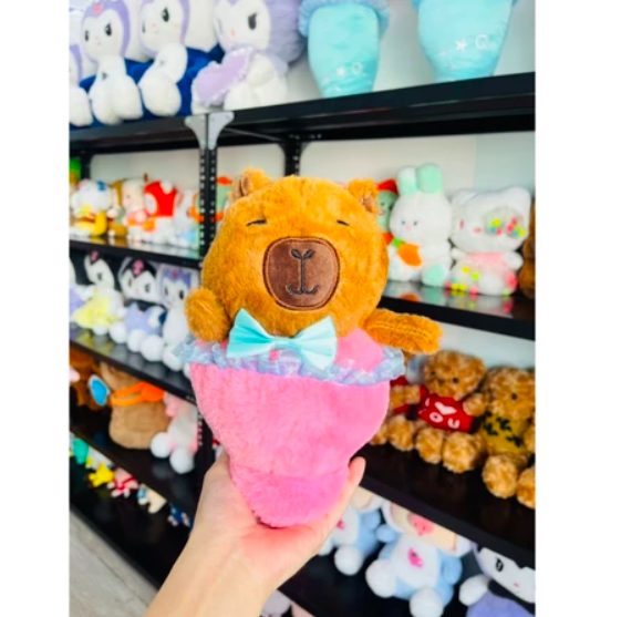 Thú nhồi bông Capybara đội quả táo đỏ - Size 42cm - Quà tặng gấu bông chuột lang lông mềm mịn đáng yêu