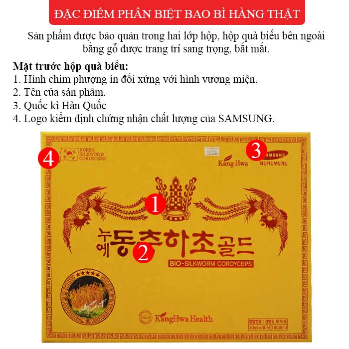 ĐTHT hộp gỗ vàng Cao Cấp 60 gói D043 1 Đông trùng hạ thảo Hàn Quốc hộp gỗ vàng