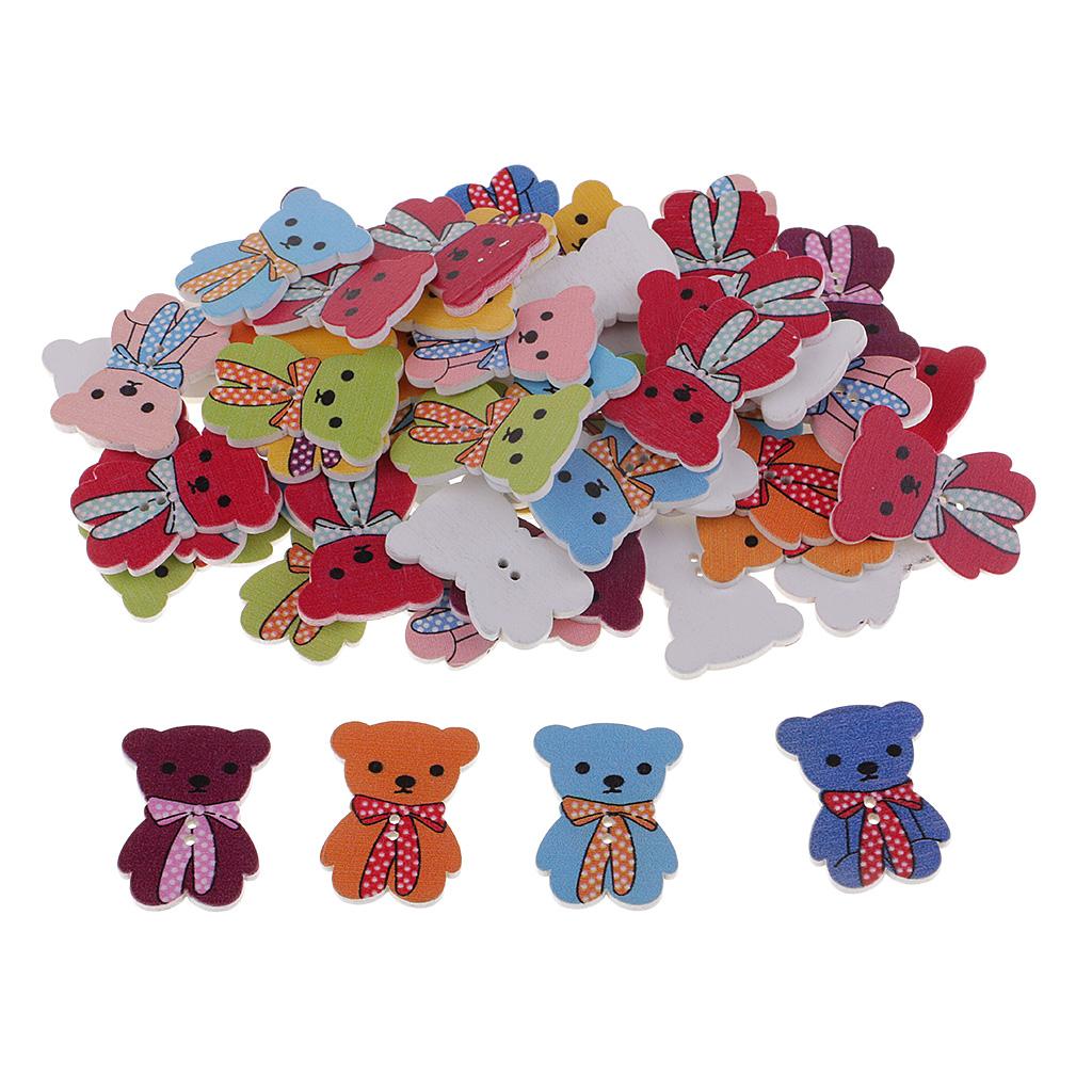 50 Con Hoạt Hình Nút Gỗ 2 Lỗ May Thêu Sò Tự Làm Thủ Công