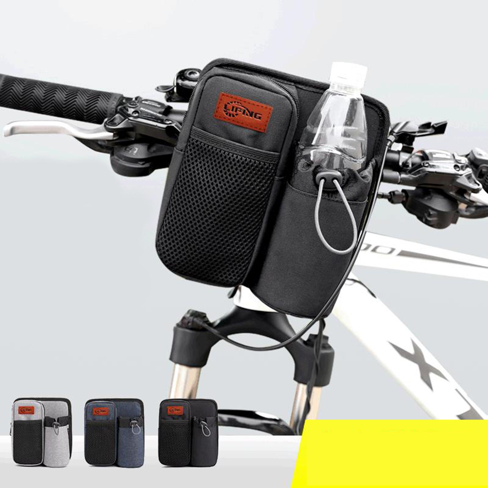 Front Bike Handlebar Bag Storage Phone Holder Bottle Drawstring Pouch Black