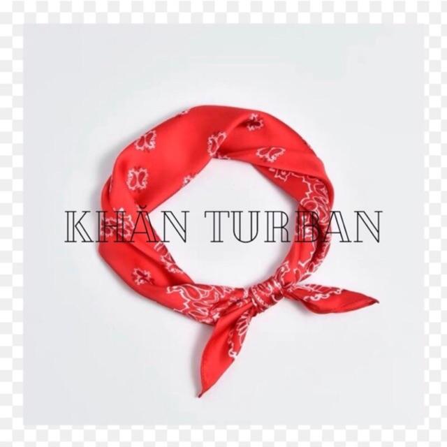 Khăn bandana lụa mini choàng cổ size 53x53cm in hoa văn hạt điều - Khăn turban