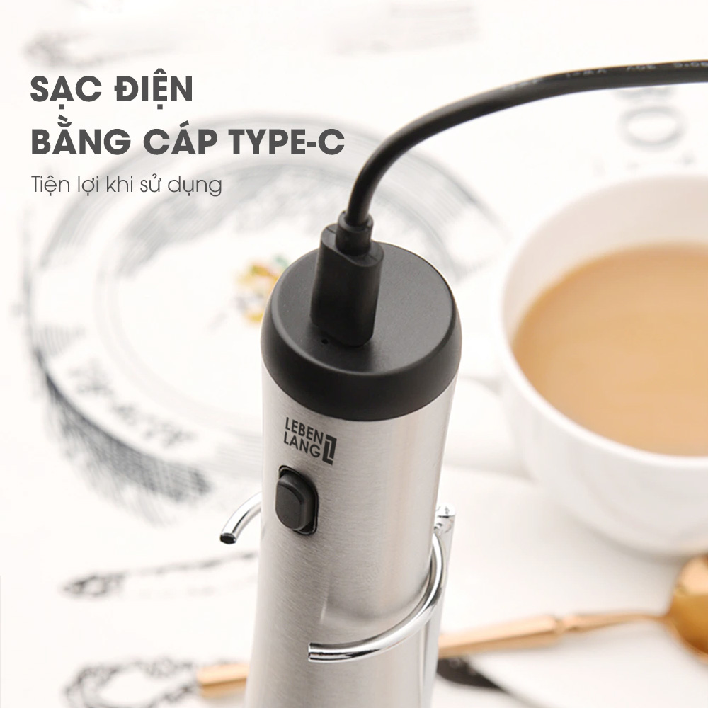 Máy đánh bọt cafe cầm tay Lebenlang LBL4583, sạc điện tiện lợi, công suất 10W, hàng chính hãng - bảo hành 2 năm