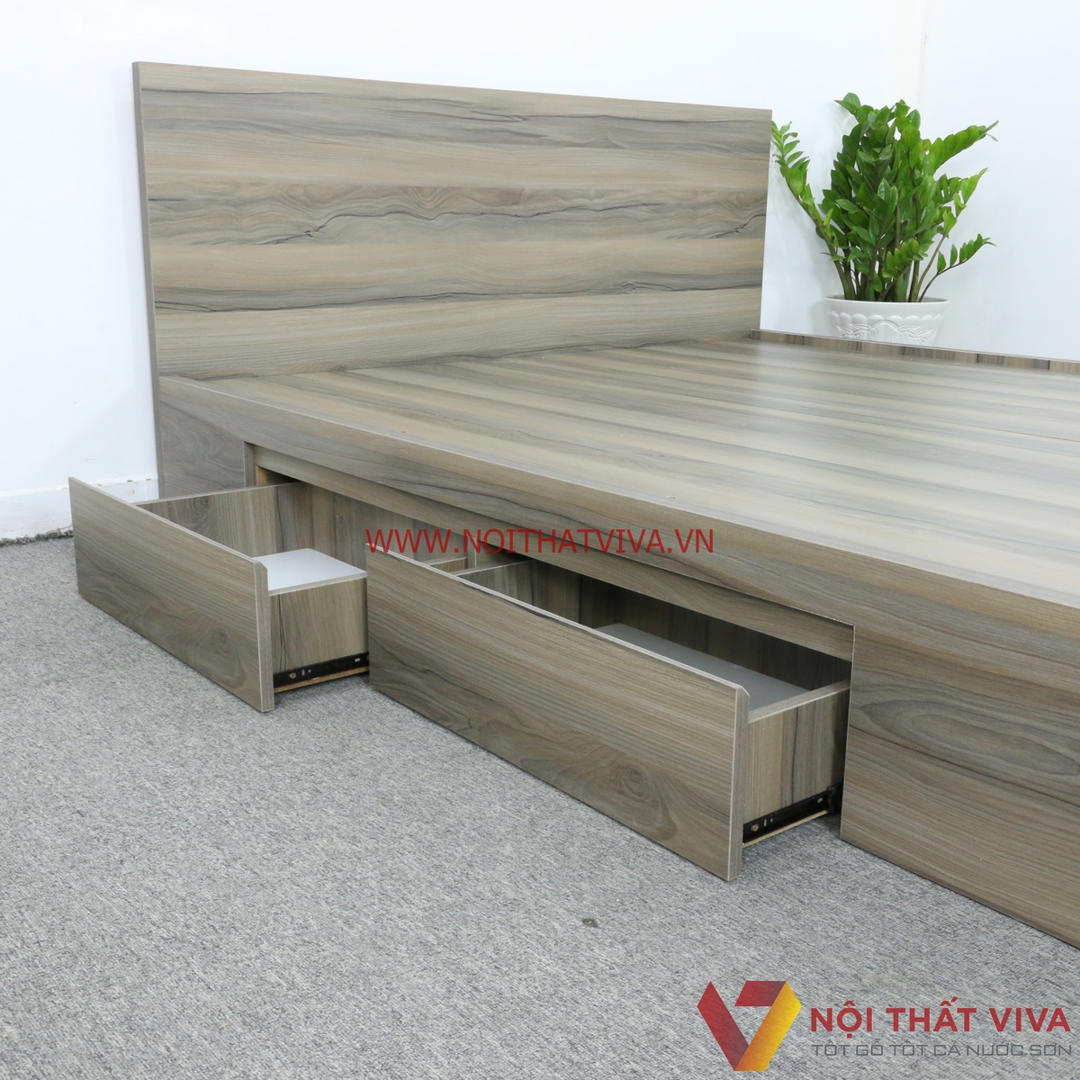 Giường Ngủ Gỗ MDF Phủ Melamine Cao Cấp Viva Màu Nết Học Kéo