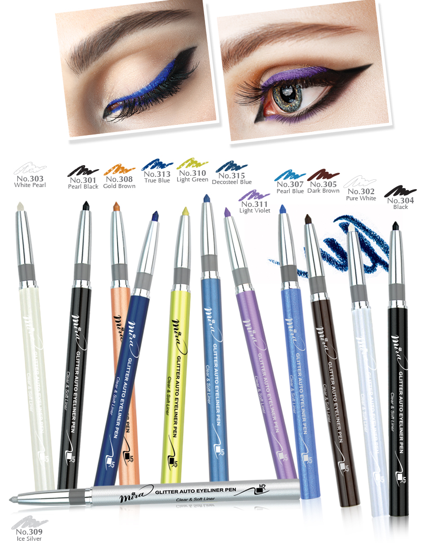 Chì mí kim tuyến Mira Glitter Auto Eyeliner Pen Hàn Quốc No.304 Pearl Black tặng kèm móc khoá