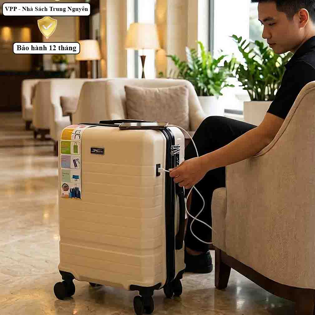 Vali kéo Xbags White Titan Pro size 20 cao cấp chống va đập khóa TSA XB6105