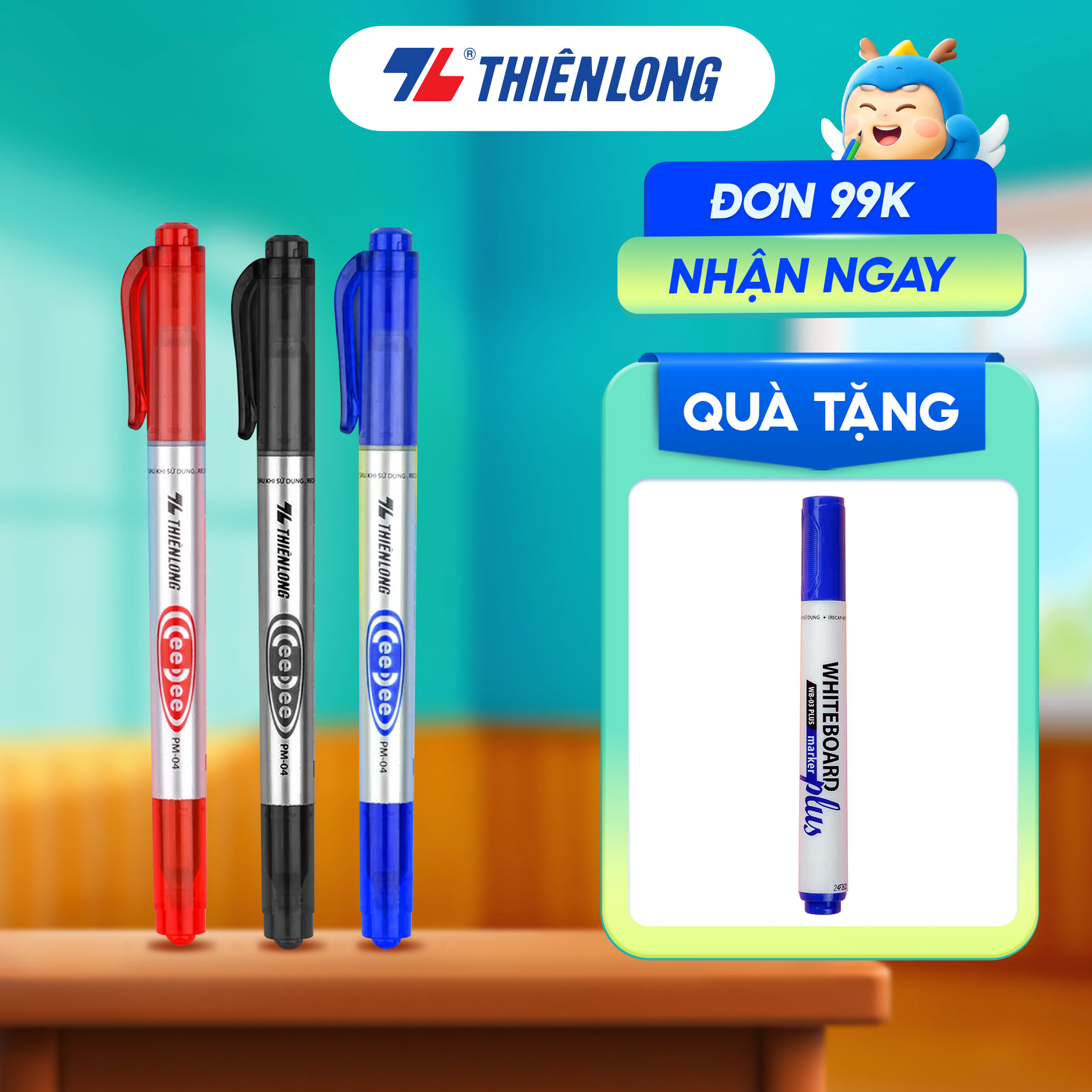 Combo 5/10/20 Bút lông dầu 2 đầu bút Thiên Long PM-04 bám dính tốt trên các vật liệu: Giấy, gỗ,nhựa, thủy tinh, gốm, sứ