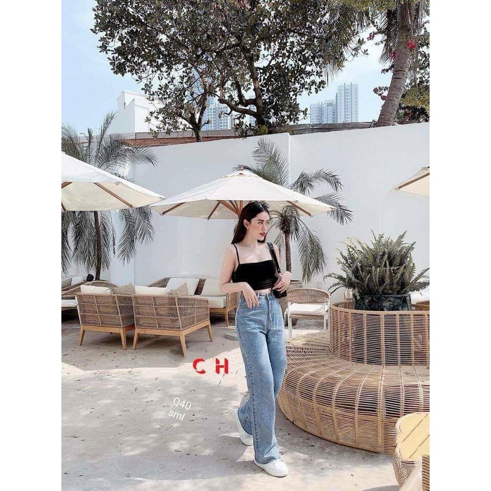 Sét quần jeans nữ ống rộng và áo 2 dây siêu xinh