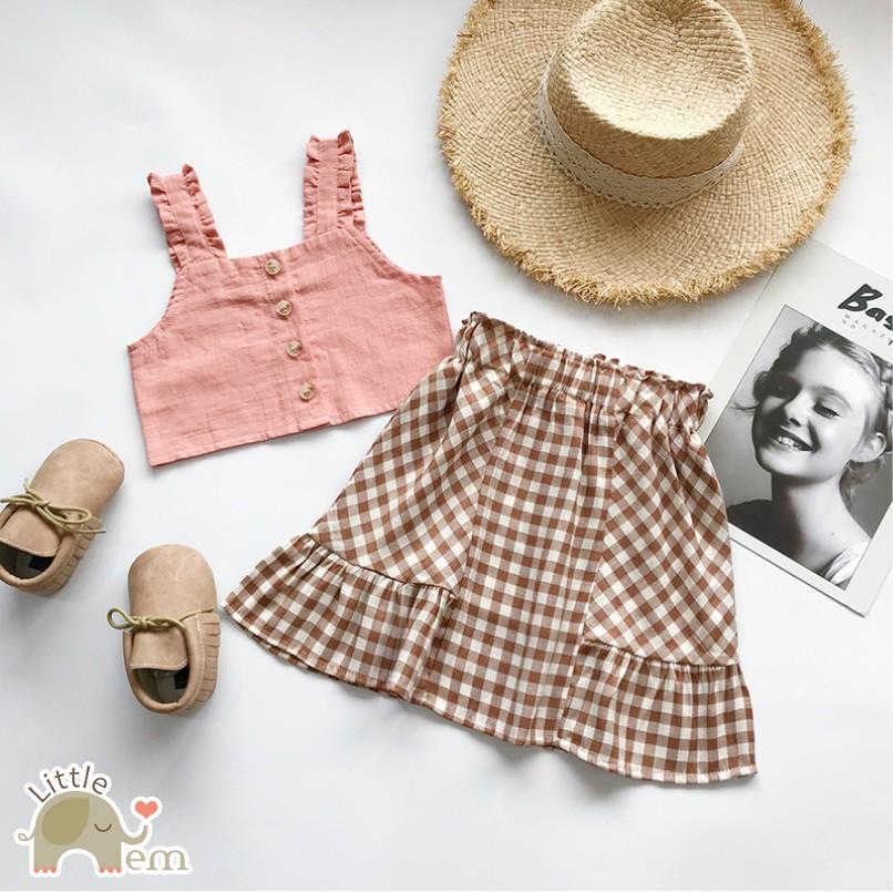 Set váy caro và áo cho bé gái _ Sling top