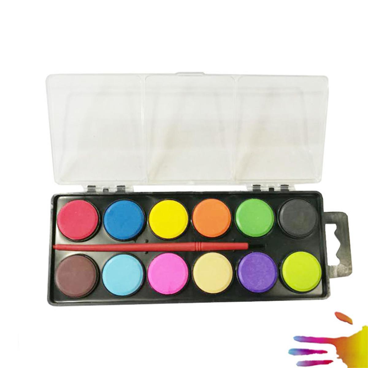 12 Colors Solid Watercolor Paint Pigment Portable Drawing Painting Set with a Paintbrush Art Supplies for Artists