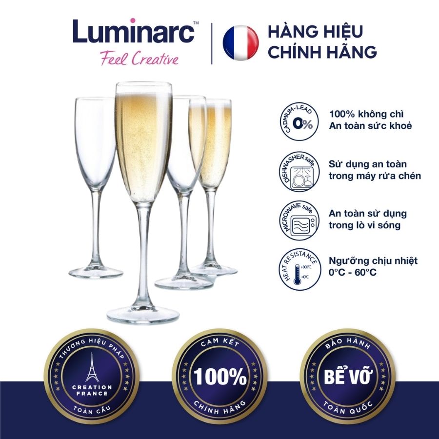 Bộ 4 Ly Champagne Thuỷ Tinh Luminarc World Wine 160ml - LUWOG8981