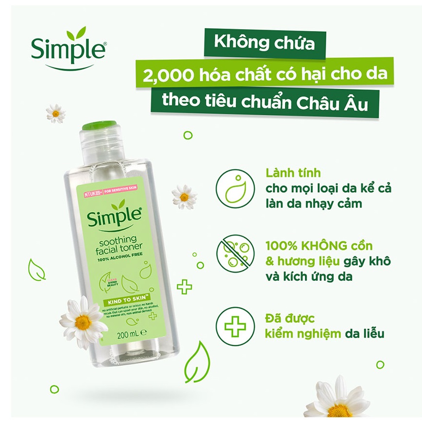 Nước Hoa Hồng Simple Kind To Skin Soothing Facial Toner 200ml - Mẫu Mới