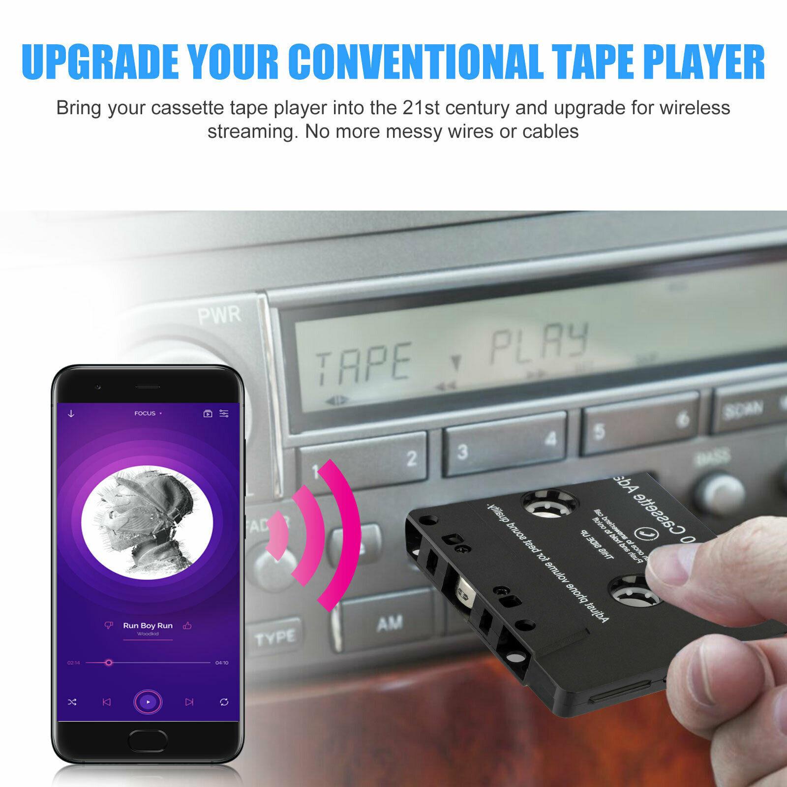 Universal Cassette to Aux Adapter with Stereo Audio with Built-in Battery