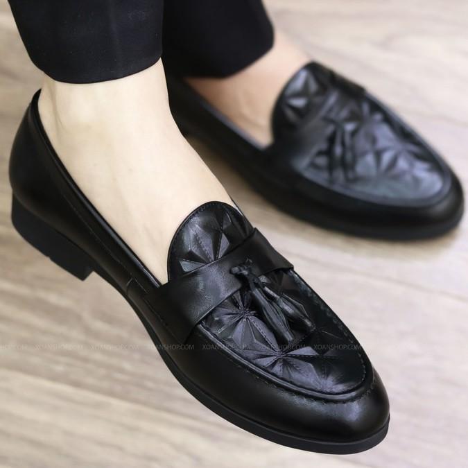 Giày Lười Nam Đẹp Dập Vân 3D Chất Liệu Da PU Đế Cao Su Mã G012 Chuông