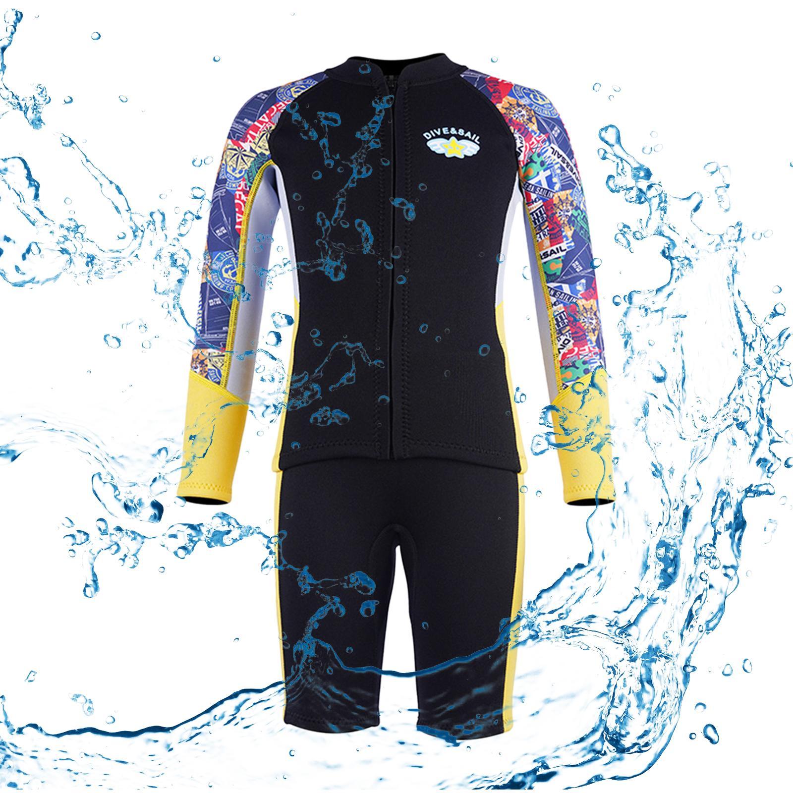 Split Wetsuit Kids Long Sleeve Wet Suit for Water Sports Canoeing Snorkeling