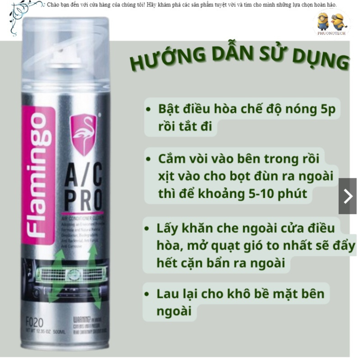 Bình xịt Flamingo A/C PRO F020 500ml vệ sinh điều hoà máy lạnh oto xe hơi