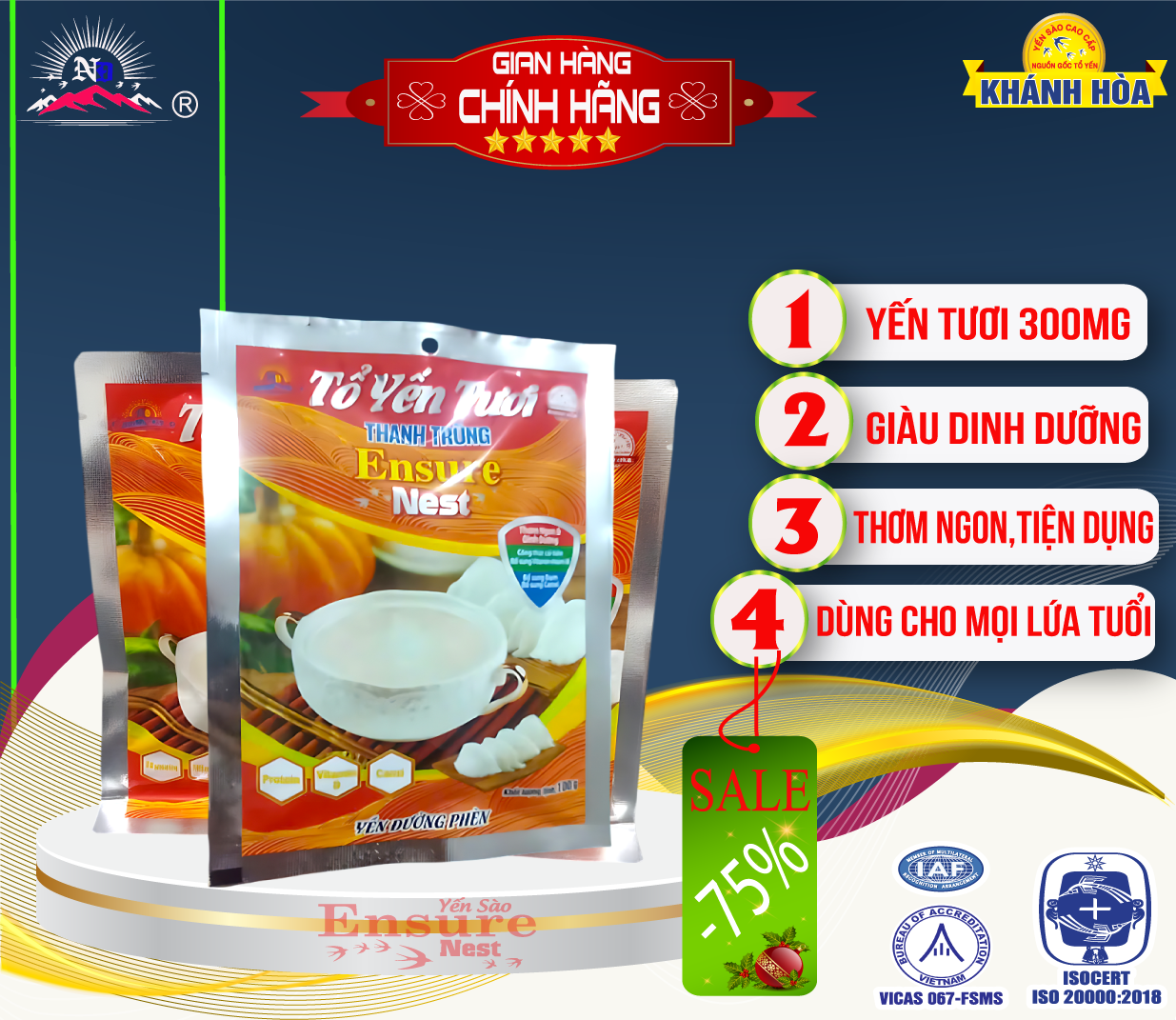 Tổ Yến Tươi Thanh Trùng Ensure Nest - 100g 350mg Yến Tươi Nguồn Gốc Yến Khánh Hoà