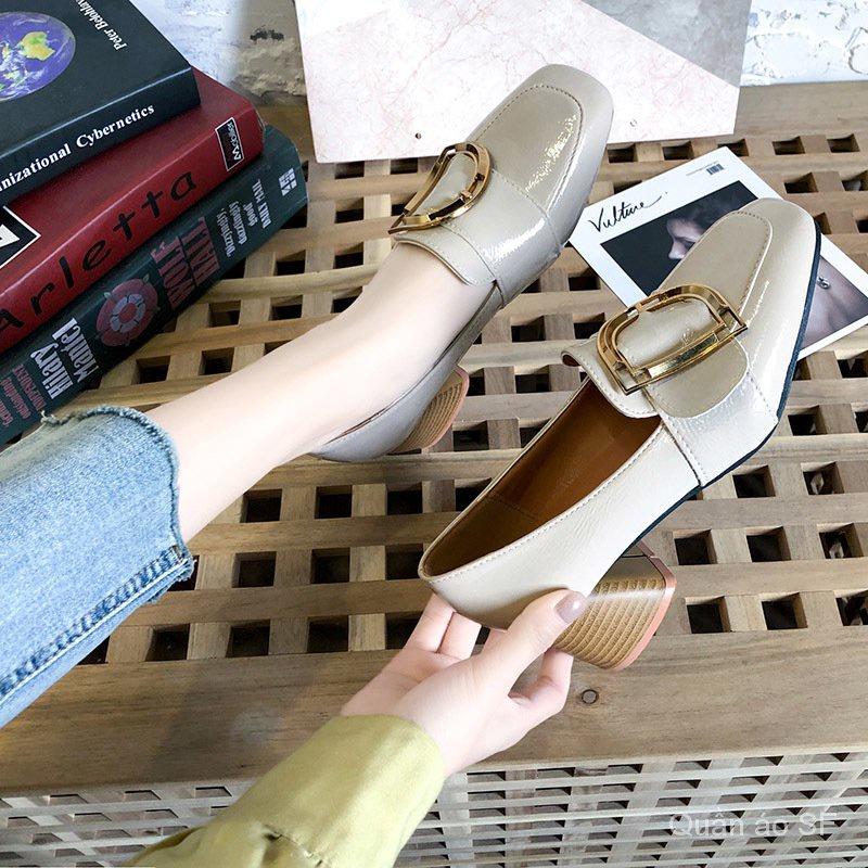 Giày Cao Gót Da Nữ Đế Vuông Thanh Lịch