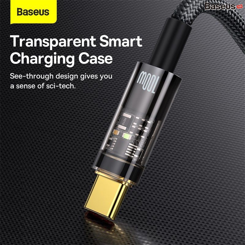 Cáp Sạc Baseus Explorer Series Auto Power-Off Fast Charging Data Cable USB to Type-C 100W Tự Ngắt, truyền dữ liệu, sạc nhanh, có đèn led- Hàng chính hãng