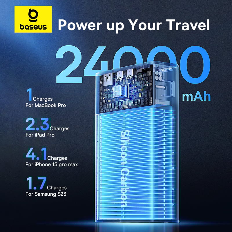 Pin Dự Phòng Baseus Adaman Digital Display Fast Charge Power Bank 24000mAh 140W -  Hàng chính hãng