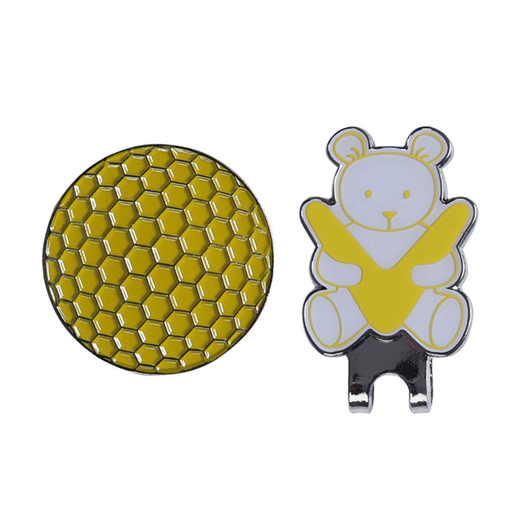2xGolf Hat Clip with Detachable Magnetic Golf Ball Marker Bear Pattern Yellow