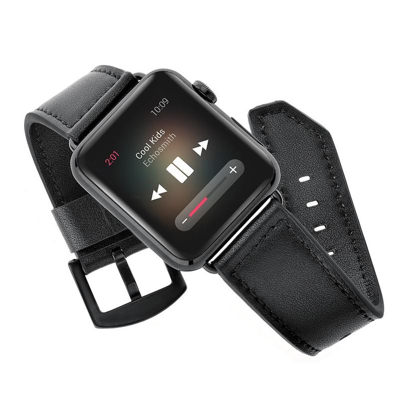 Dây đồng hồ Apple Watch, dây da 08 lưỡi dao khóa thép không gỉ cho Apple Watch