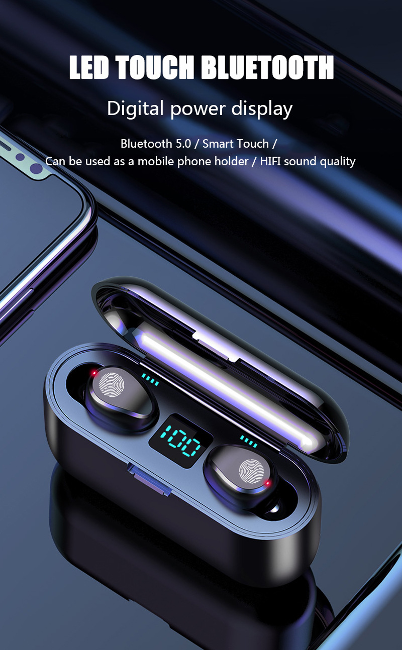 Tai Nghe Bluetooth True Wireless AMOI F9 5.0 Cảm Ứng Vân Tay, Nâng Cấp Dock Sạc có Led Báo Pin Kép - Hàng Nhập Khẩu