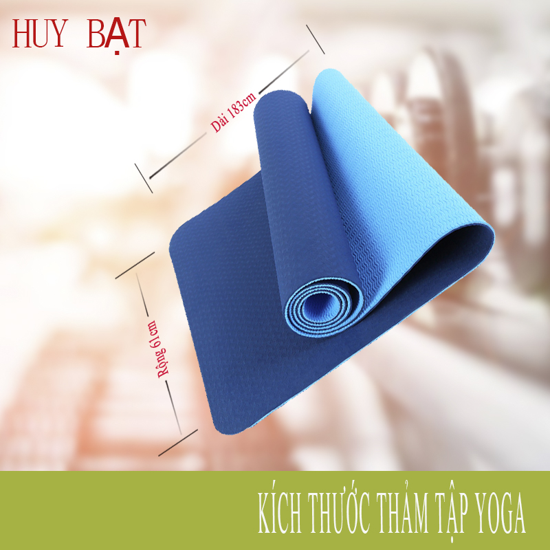 Thảm Tập Yoga, Tập Gym 8mm 2 Lớp Không Mùi + Túi Đựng Thảm + Dây Buộc Thảm Chính Hãng HUY BẠT - Giao Ngẫu Nhiên.