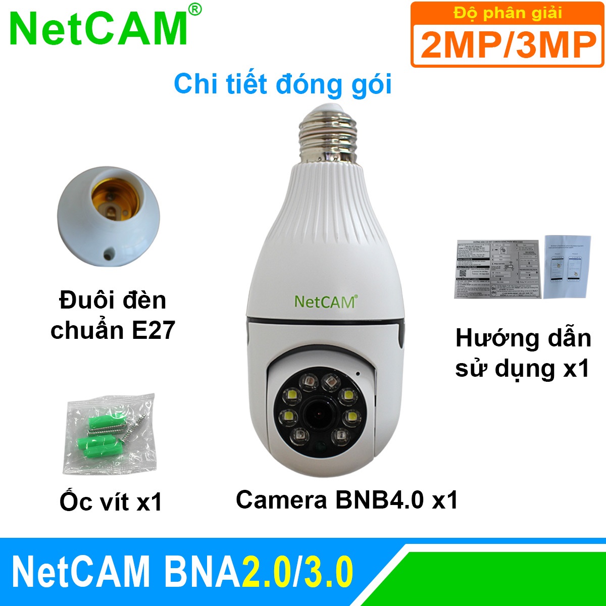 Camera IP WiFi Giám Sát An Ninh NetCAM BNA2.0 / 3.0, Quay quét 360 độ, Độ phân giải 2.0MP và 3.0MP - Hàng Chính Hãng