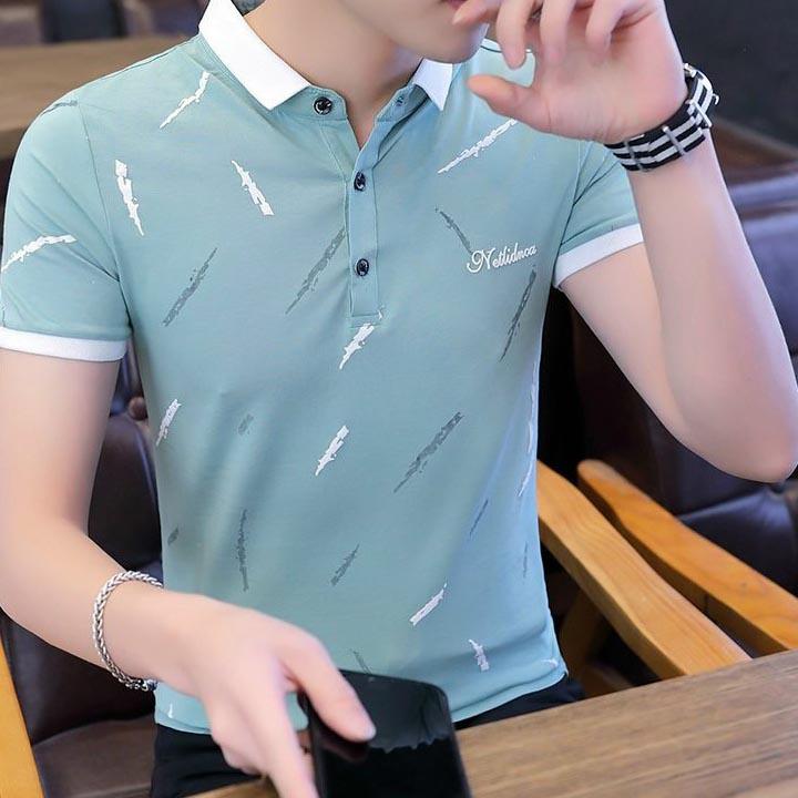 Áo thun nam có cổ tay ngắn chất vải thun cotton co giãn thoáng mát - mkt21