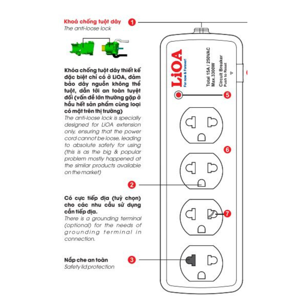 Ổ Cắm Điện 4 Hai Chấu Super Dây 2.5m x 2 Lioa 4SS2.5-2 – Trắng