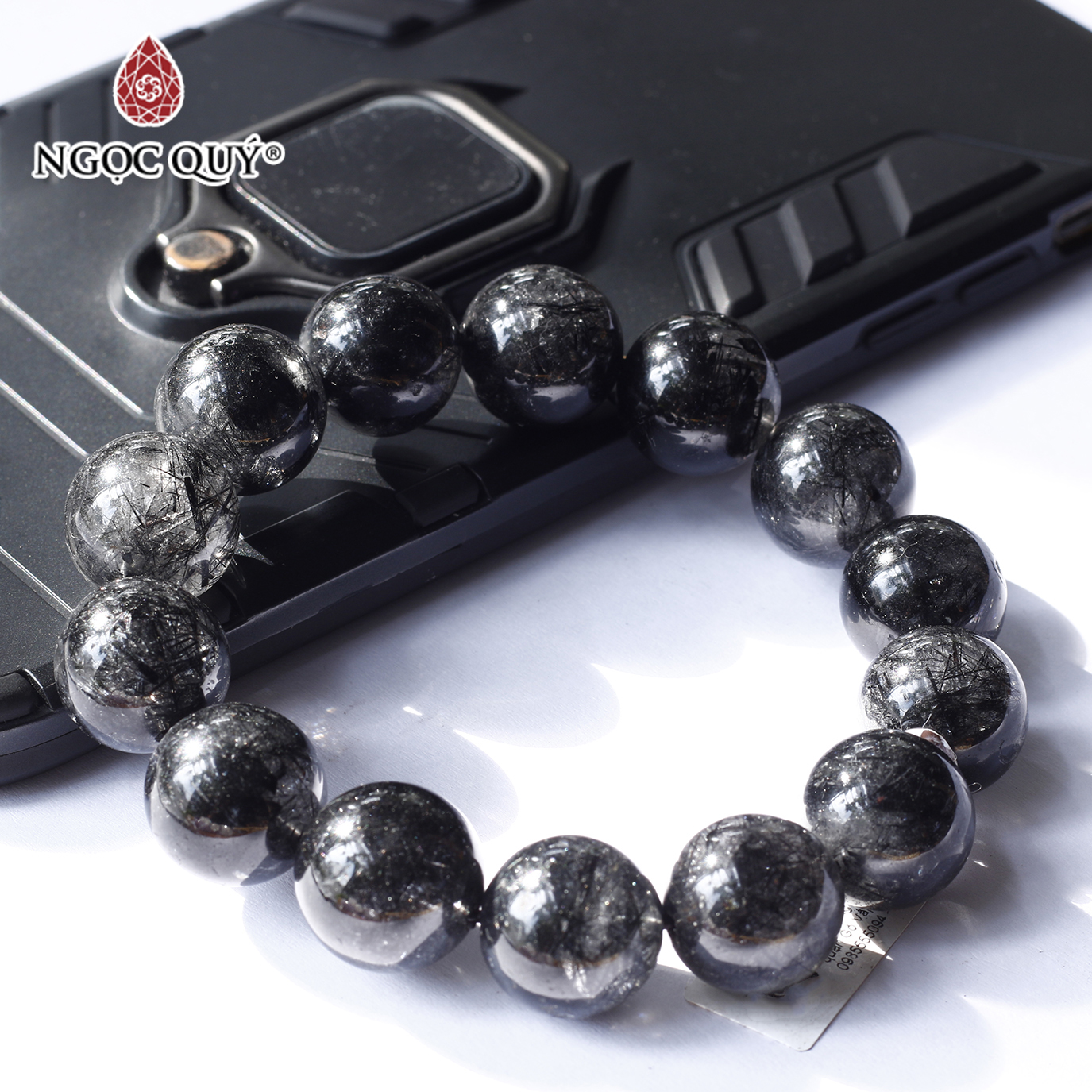 Vòng tay đá thạch anh tóc đen size hạt 15mm mệnh thủy, mộc - Ngọc Quý Gemstones
